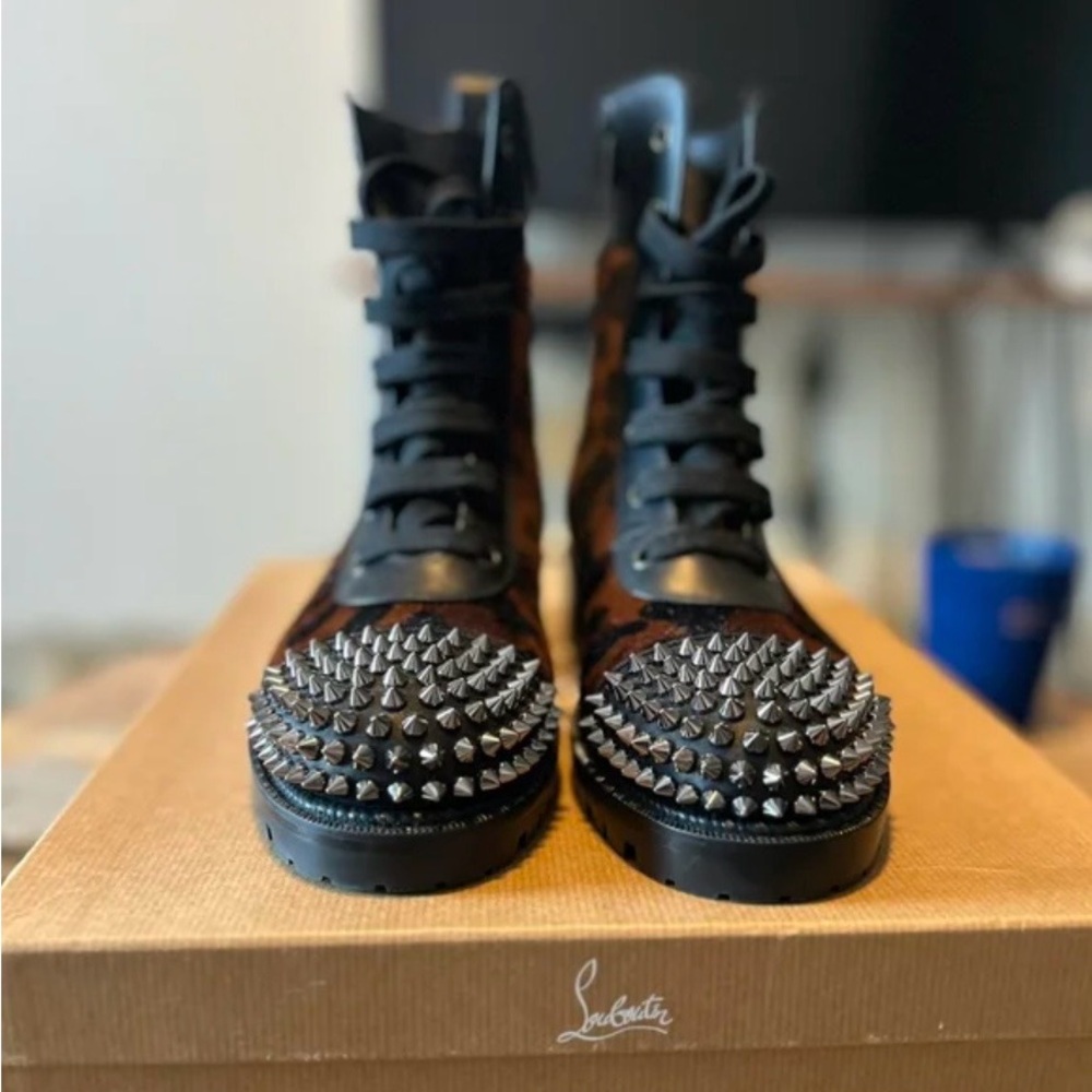 Christian Louboutin Black and Brown Spiked Boots